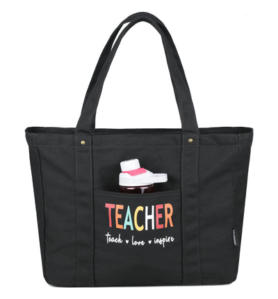 Mouteenoo Teacher Gifts for Women, Teacher Appreciation Week Gifts, Teacher Birthday Gifts, Teacher Canvas Tote Bag for Women with Zipper Closure